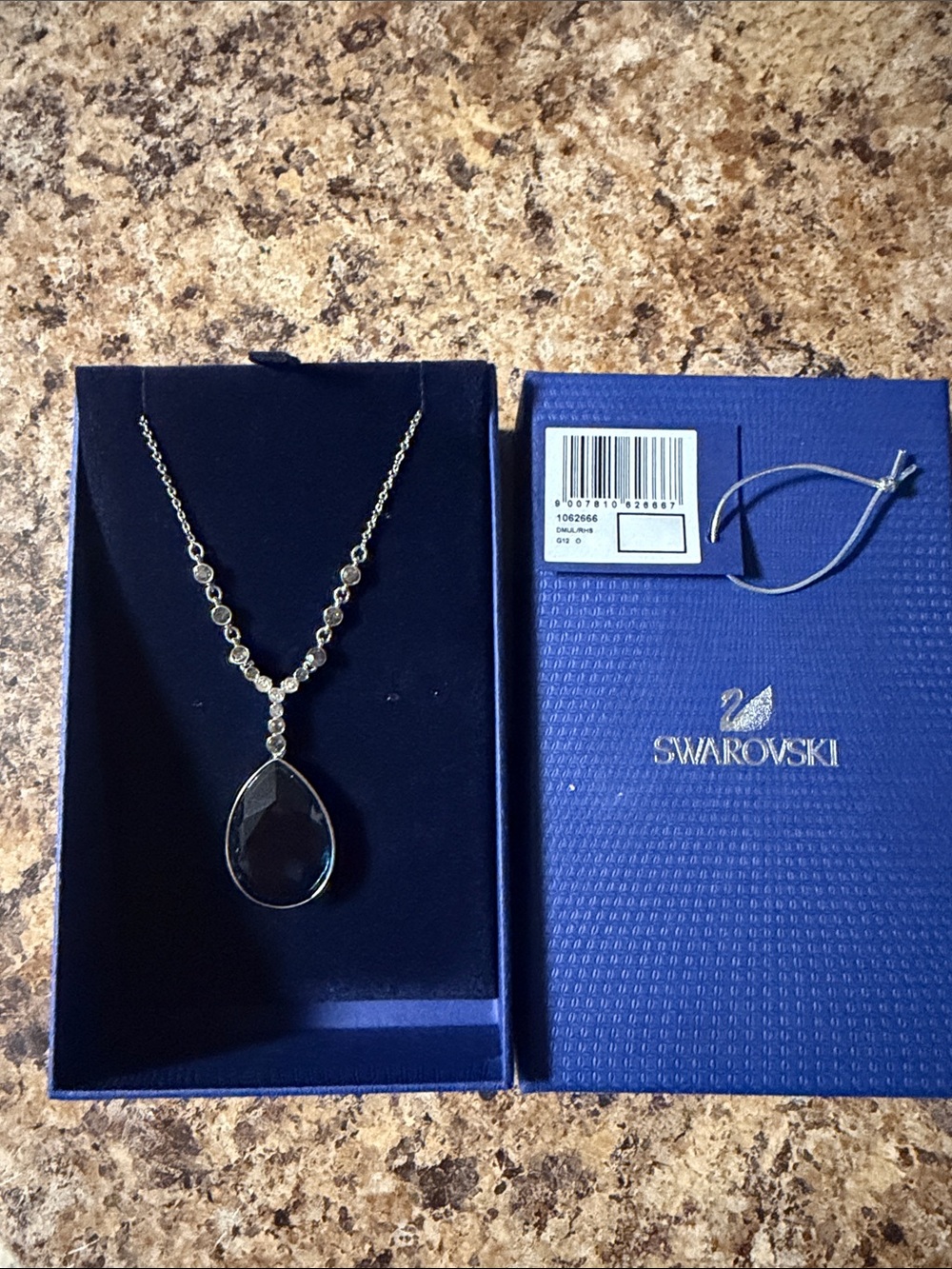 Swarovski Silver Chain Necklace with Black Teardrop Pendant